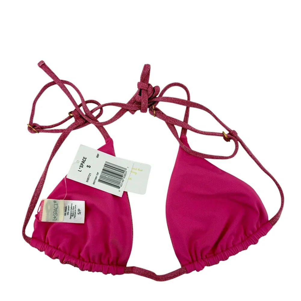 L*Space Brittany Top Metallic Berry Pink Triangle Bikini Top Swim Small‎ NEW